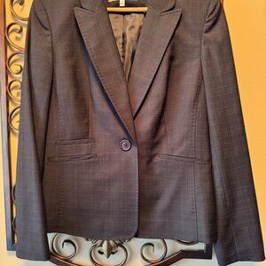 Jones New York 2 Piece Black Pant Suit with Light Cream Colored Strips